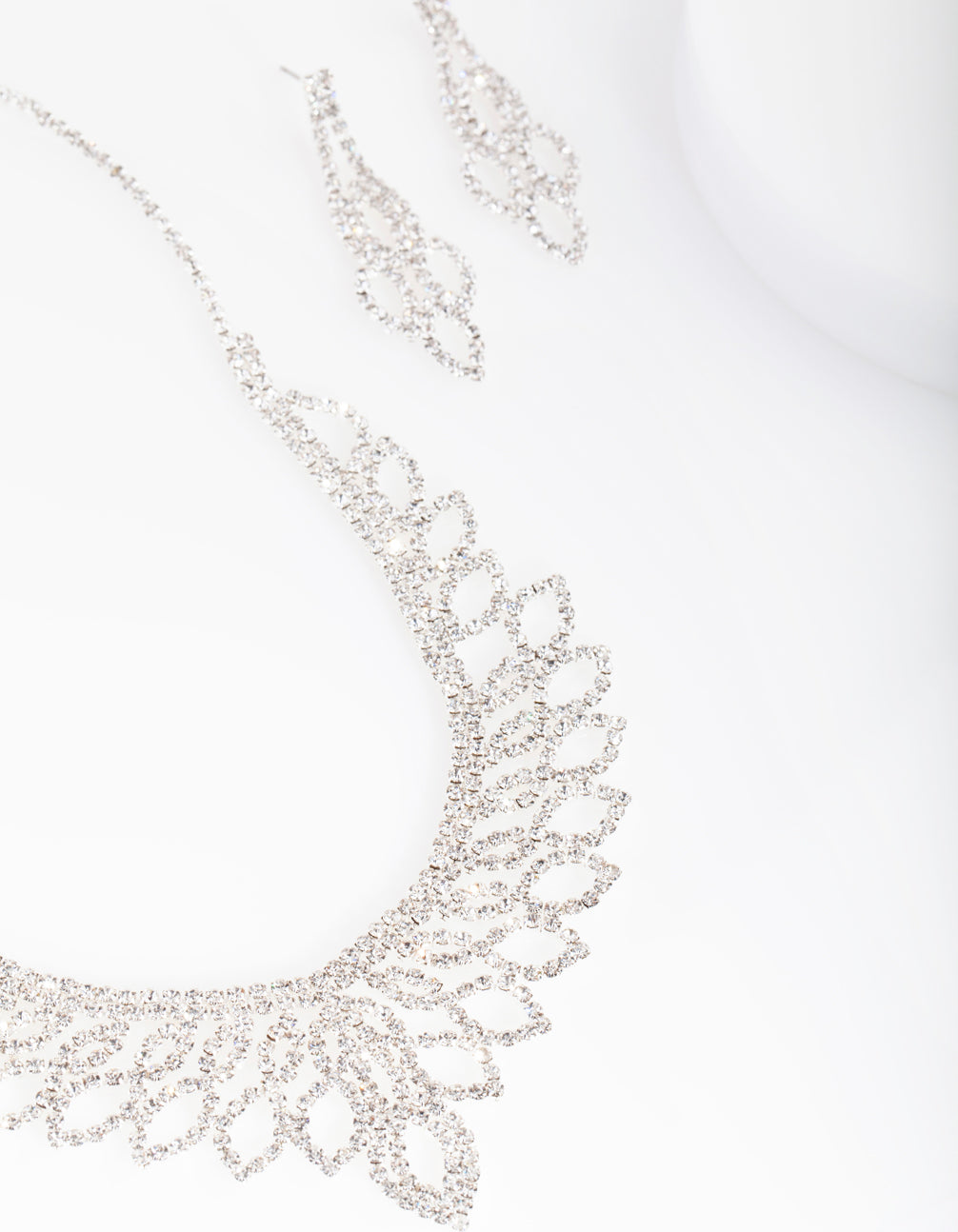 Silver Decorative Diamante Cupchain Earring Necklace Set