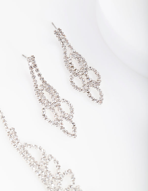 Silver Decorative Diamante Cupchain Earring Necklace Set