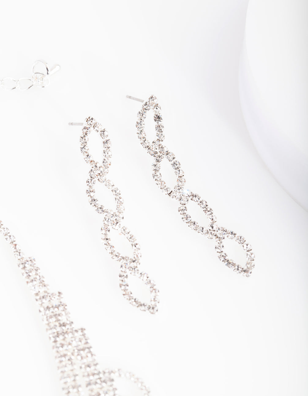 Silver Leaf Diamante Earring Necklace Set