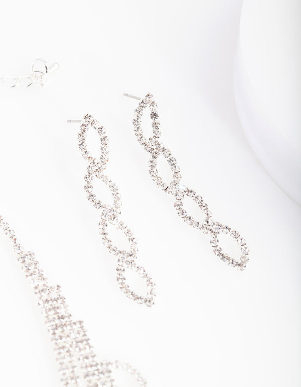 Silver Leaf Diamante Earring Necklace Set