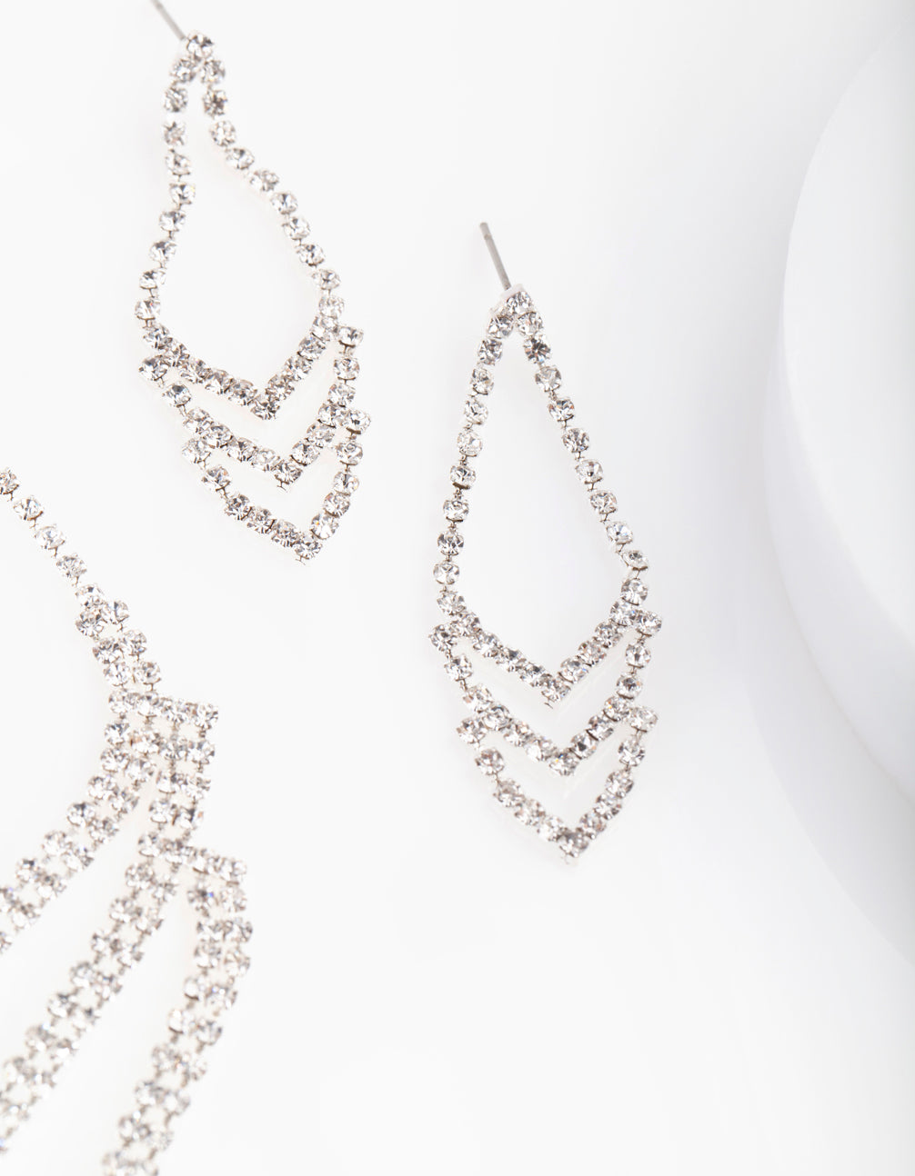 Silver Triple Row Cupchain Diamante Earring Necklace Set
