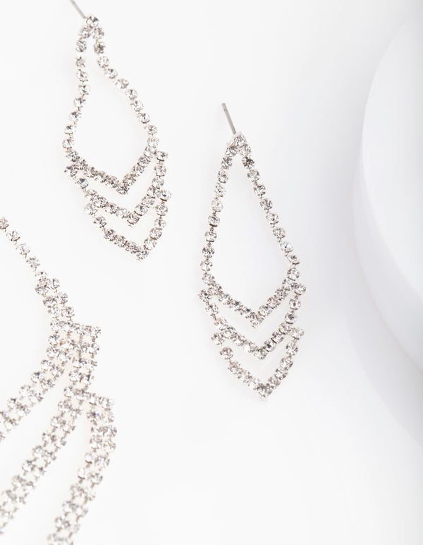Silver Triple Row Cupchain Diamante Earring Necklace Set