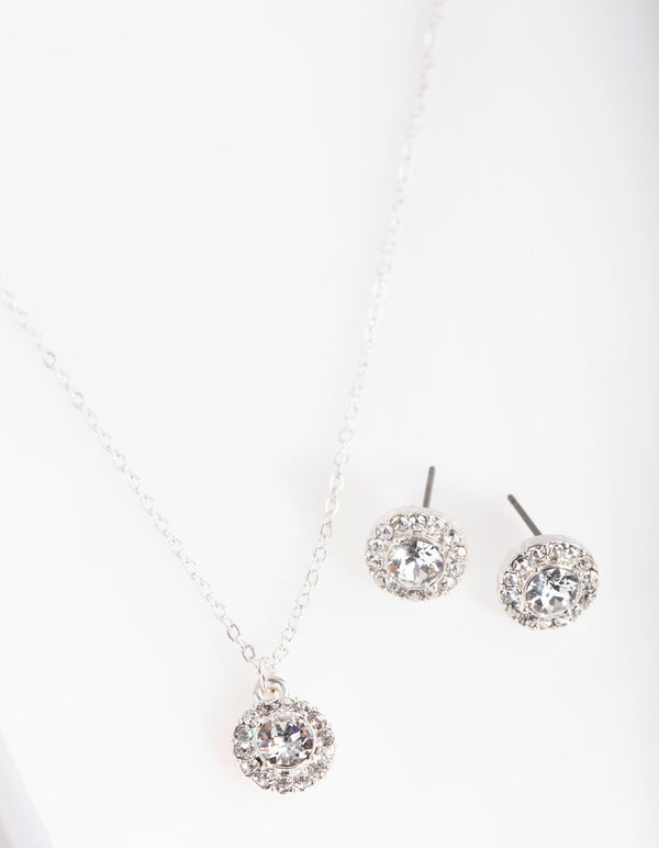 Silver Crystal Swarovski Earring Necklace Set