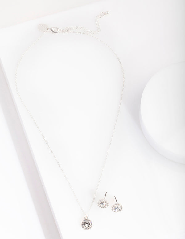 Silver Crystal Swarovski Earring Necklace Set