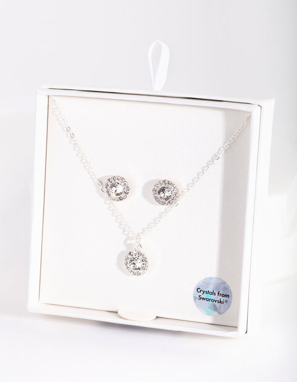 Silver Crystal Swarovski Earring Necklace Set