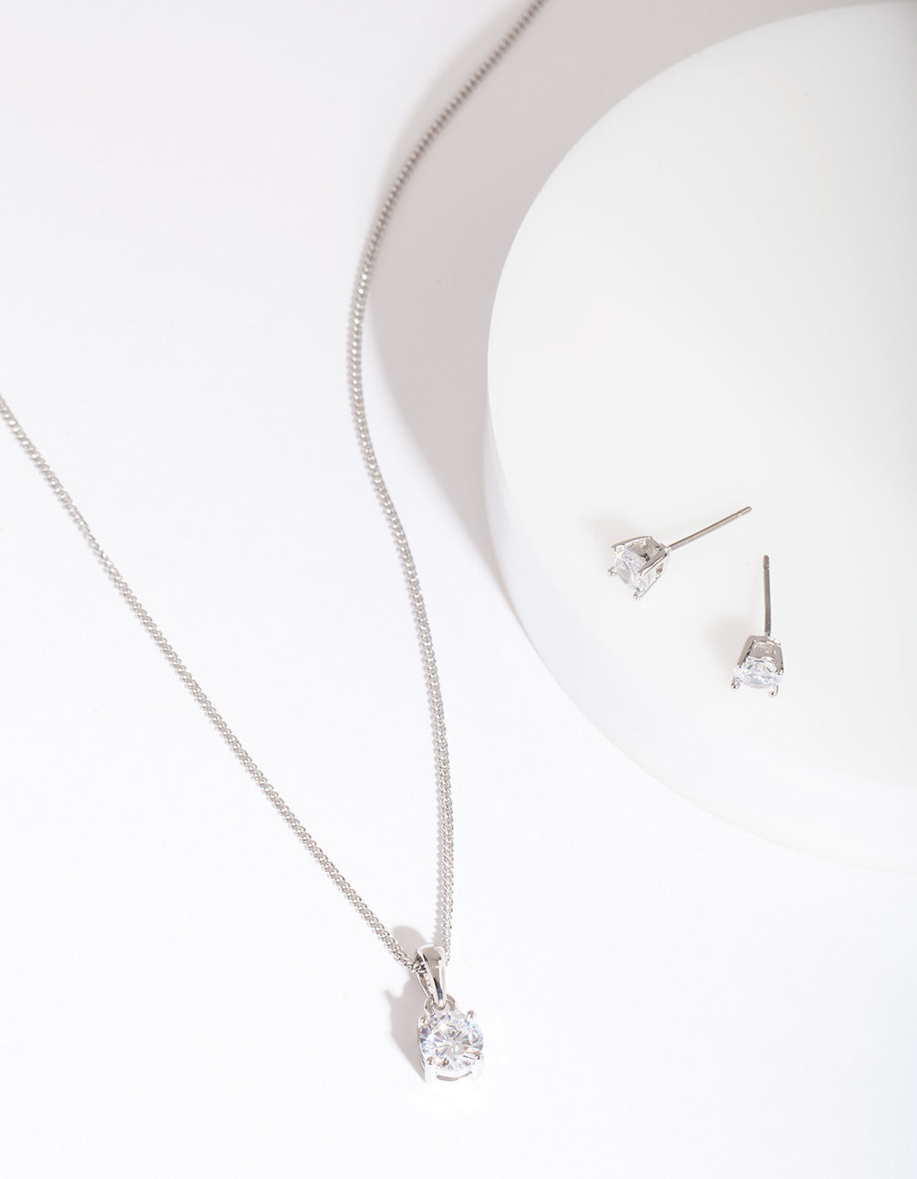 Silver 6mm Cubic Zirconia Earring Necklace Set