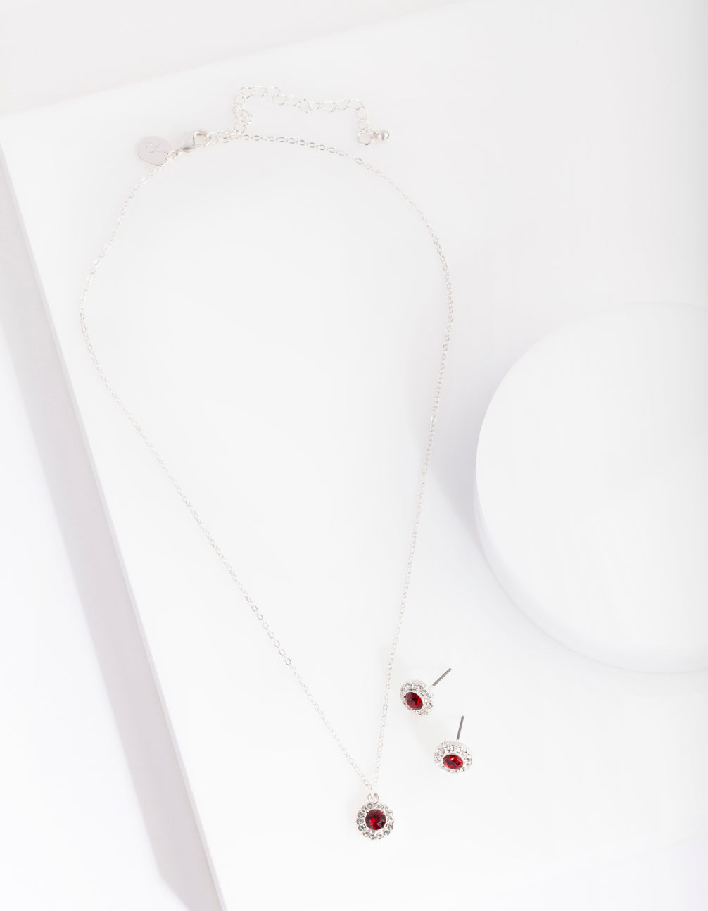 Silver Red Swarovski Earring Necklace Set