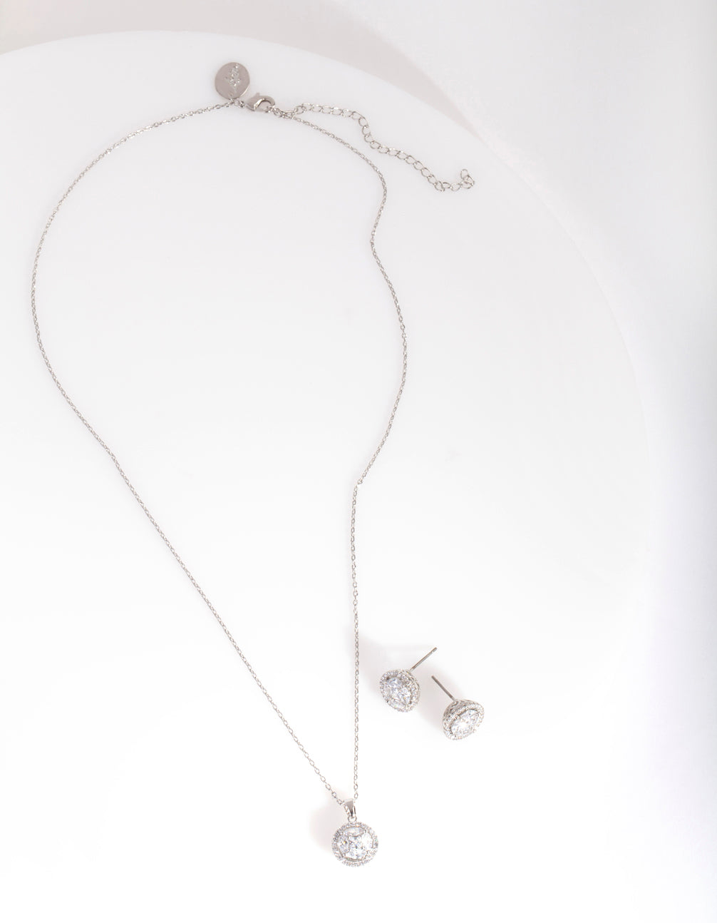 Silver Cubic Zirconia Surround Necklace Earring Set