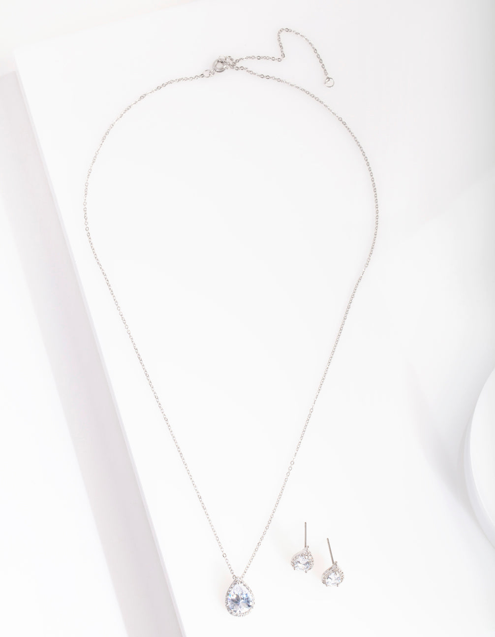 Silver Cubic Zirconia Surround Teardrop Earring Necklace Set