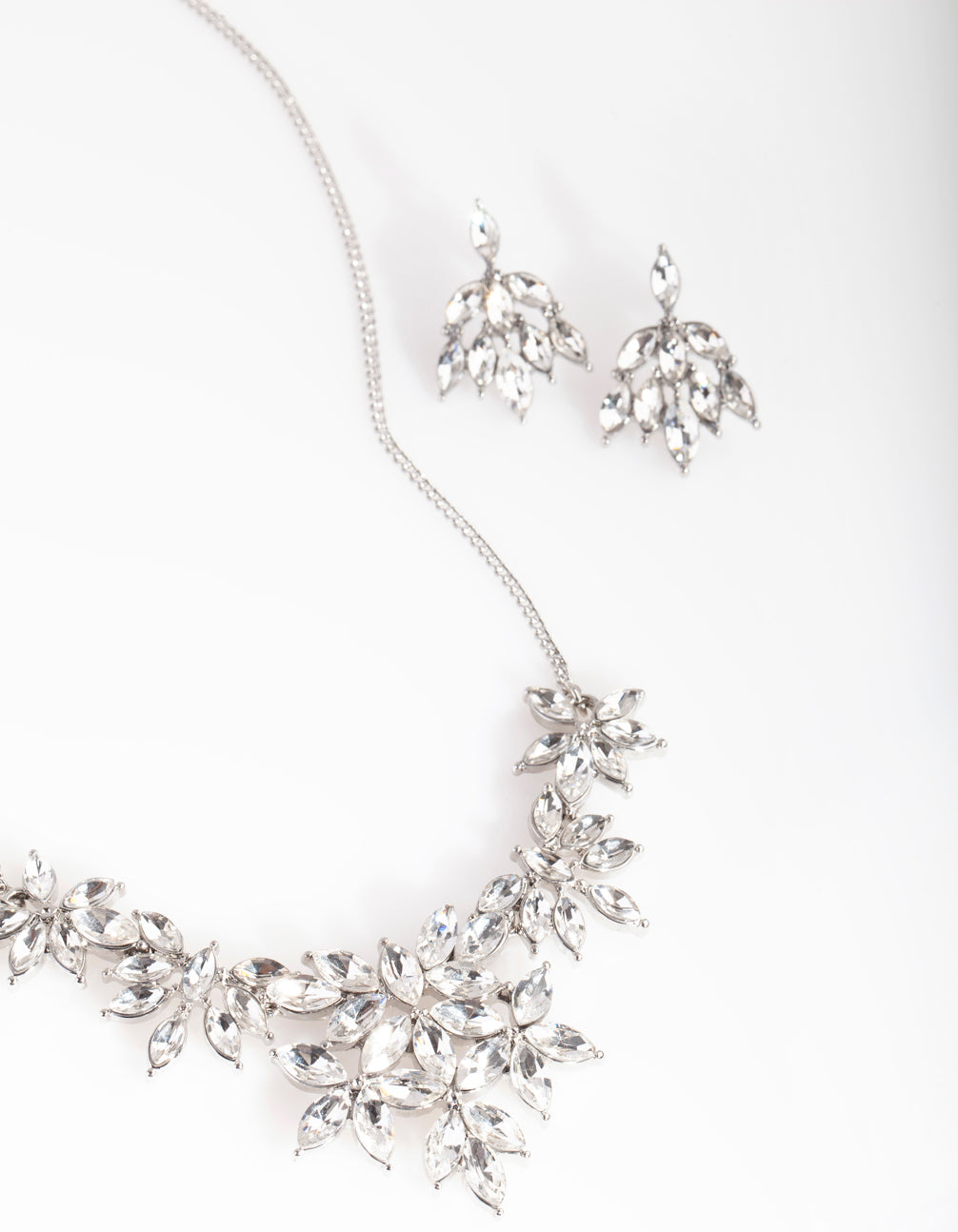 Silver Cubic Zirconia Cluster Necklace Earring Set
