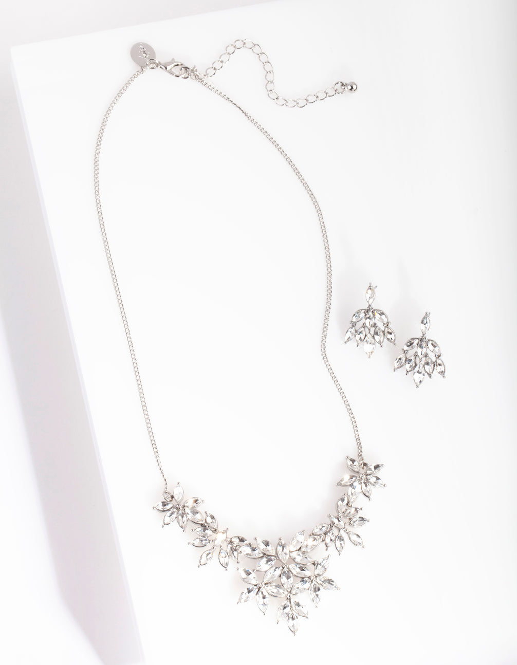 Silver Cubic Zirconia Cluster Necklace Earring Set
