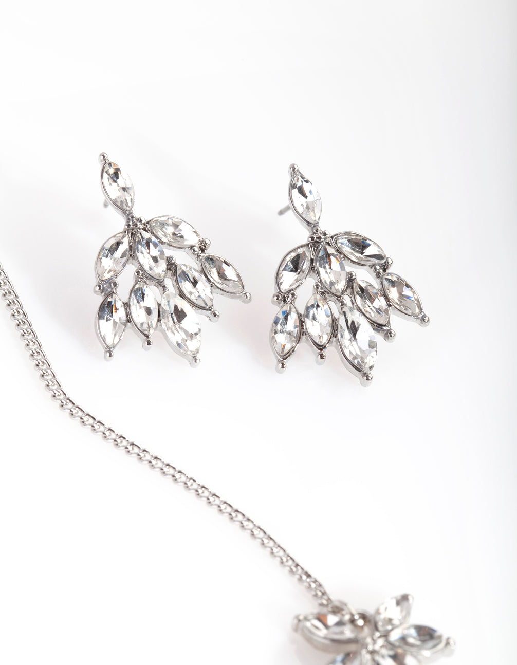 Silver Cubic Zirconia Cluster Necklace Earring Set