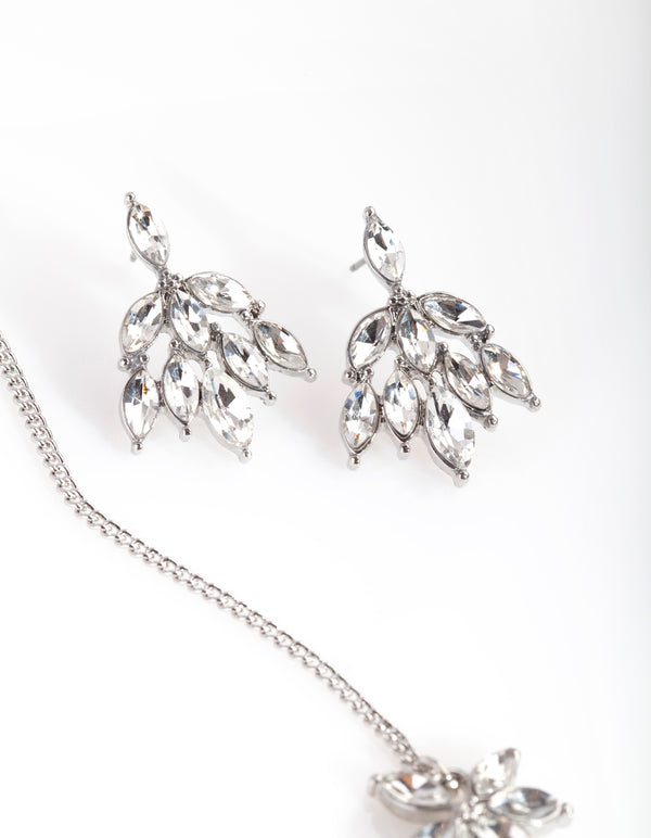 Silver Cubic Zirconia Cluster Necklace Earring Set