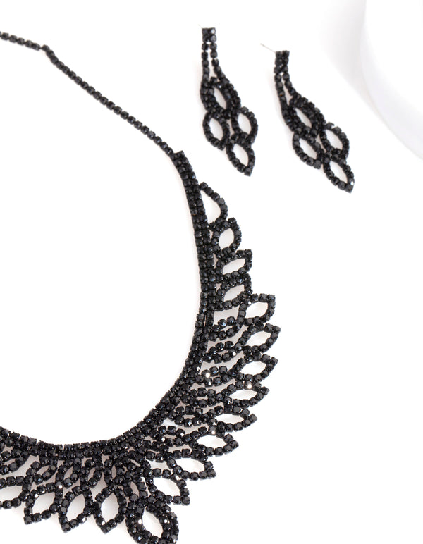 Black Decorative Cubic Zirconia Earring Necklace Set