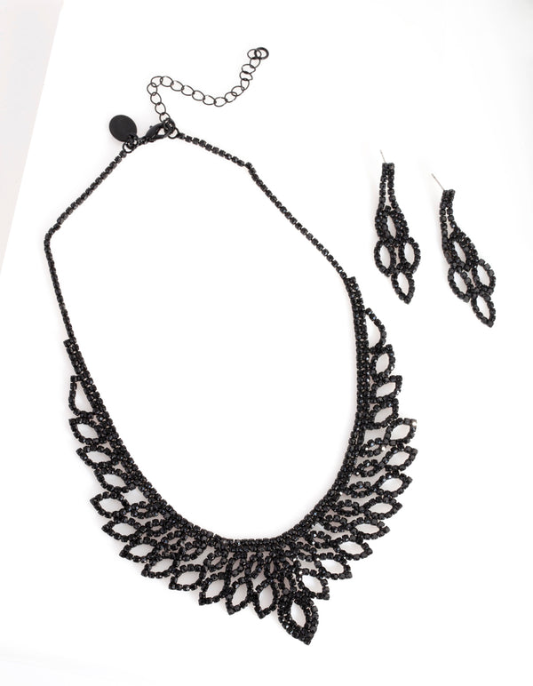 Black Decorative Cubic Zirconia Earring Necklace Set