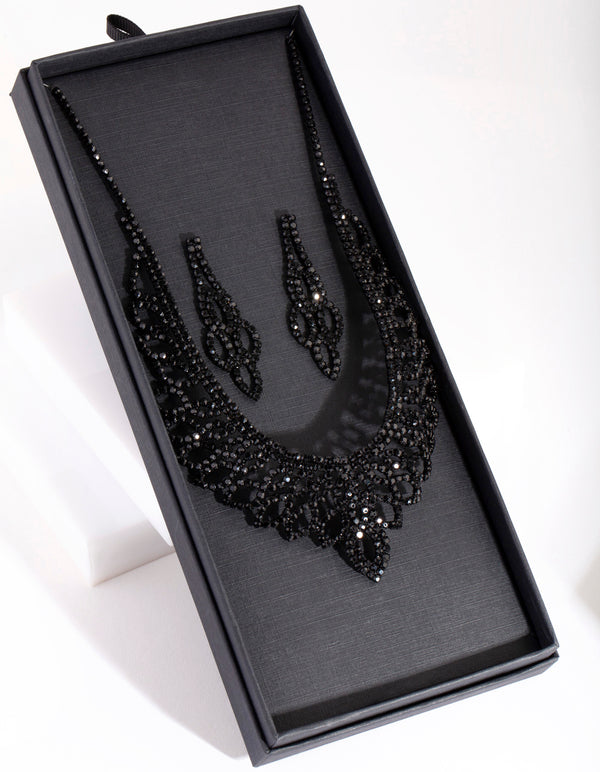 Black Decorative Cubic Zirconia Earring Necklace Set