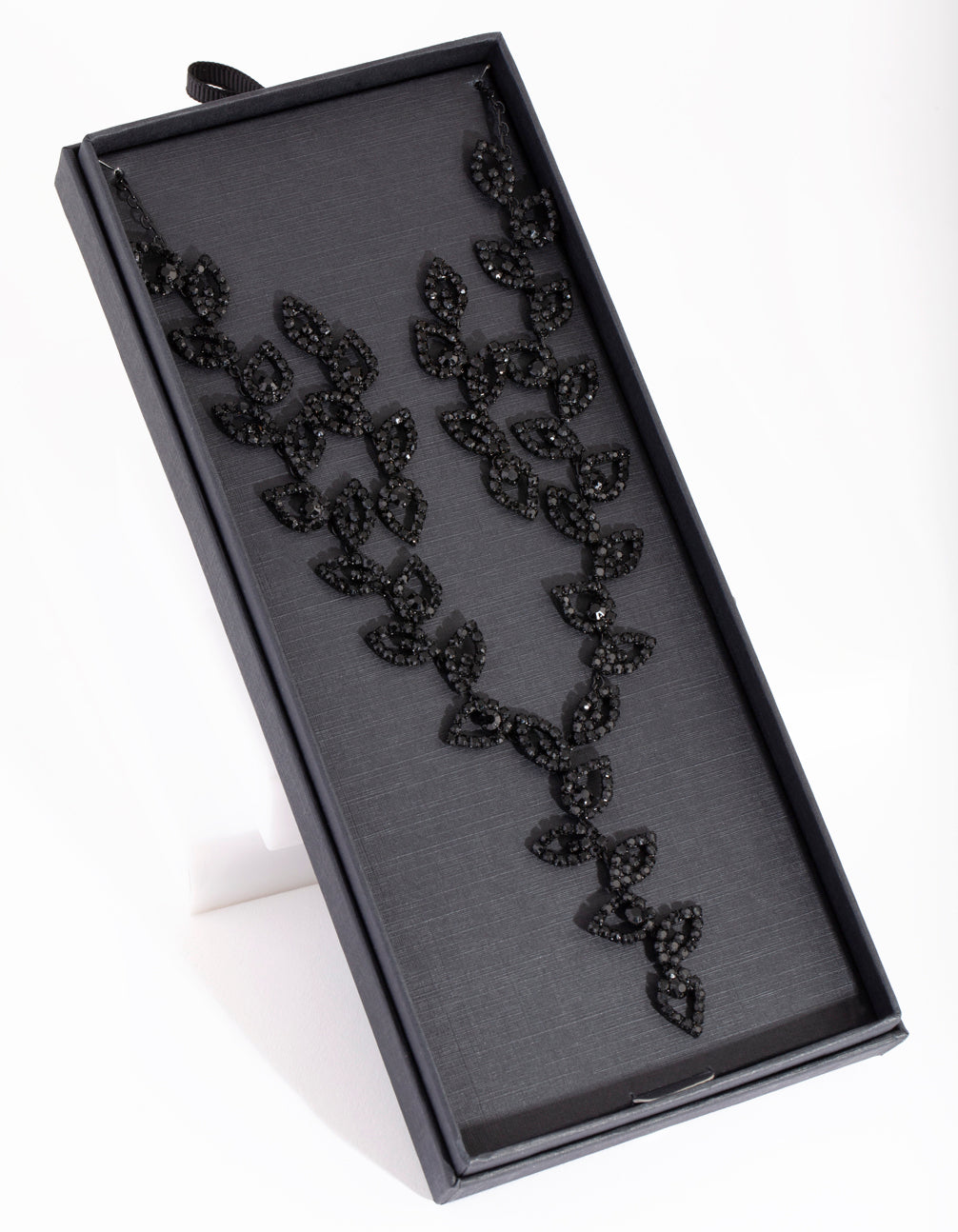 Black Cubic Zirconia Leaf Necklace Earring Set