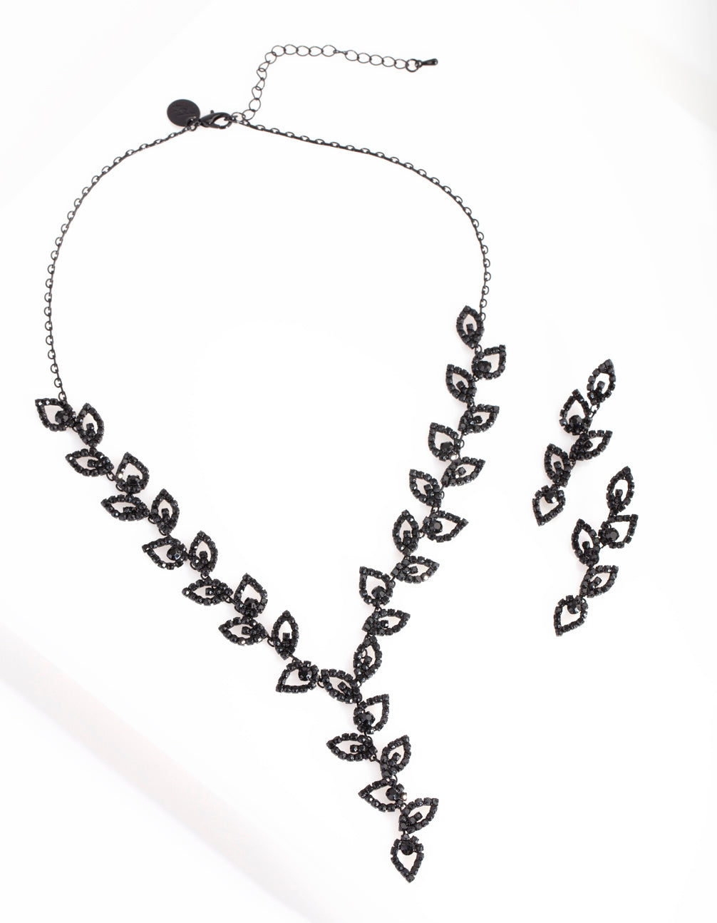 Black Cubic Zirconia Leaf Necklace Earring Set