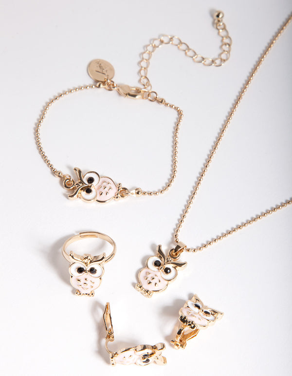 Kids Gold Enamel Owl Jewellery Set