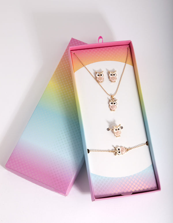 Kids Gold Enamel Owl Jewellery Set