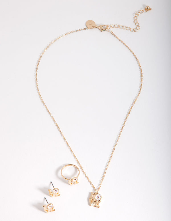 Kids Pink Swarovski Love Flower Jewellery Set