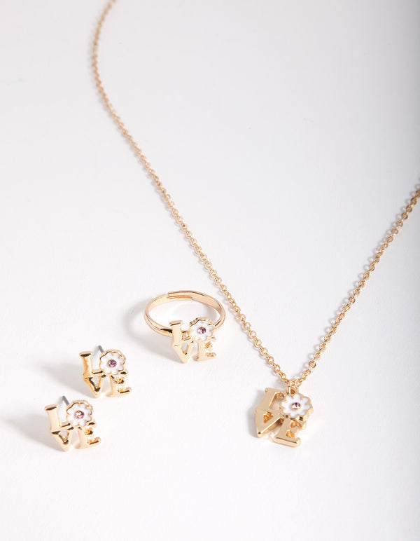 Kids Pink Swarovski Love Flower Jewellery Set