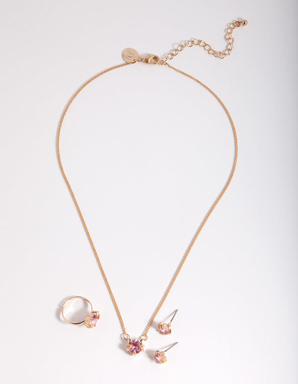 Kids Pink Cubic Zirconia Cat Jewellery Pack