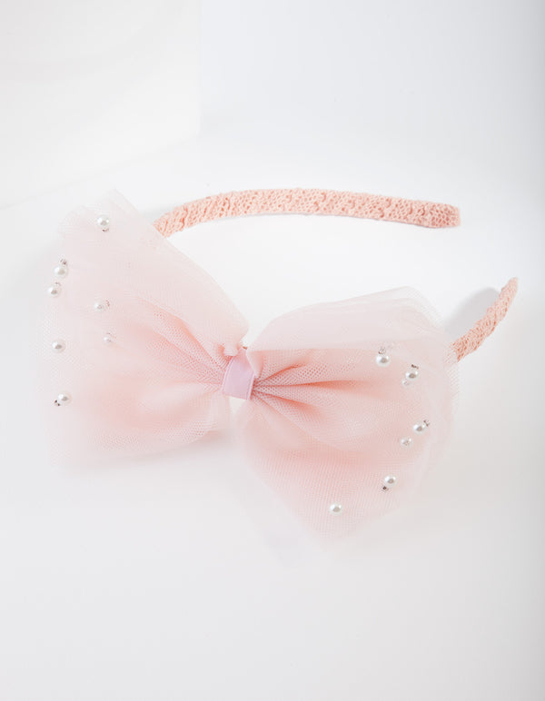 Kids Fabric Glitter Pink Bow Headband