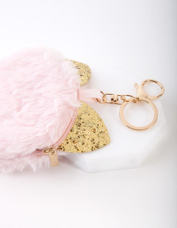 Kids Pink Cat Fluffy Keyring