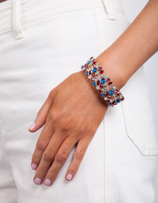 Red Cluster Stone Stretch Bracelet