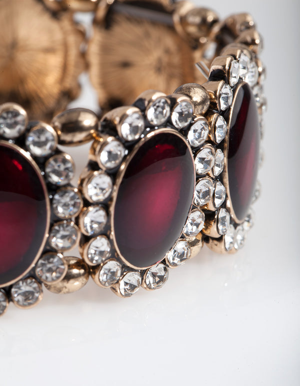 Red Jewel Diamante Encircled Bracelet