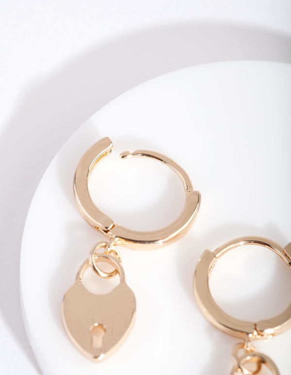Gold Heart Padlock Huggie Earring