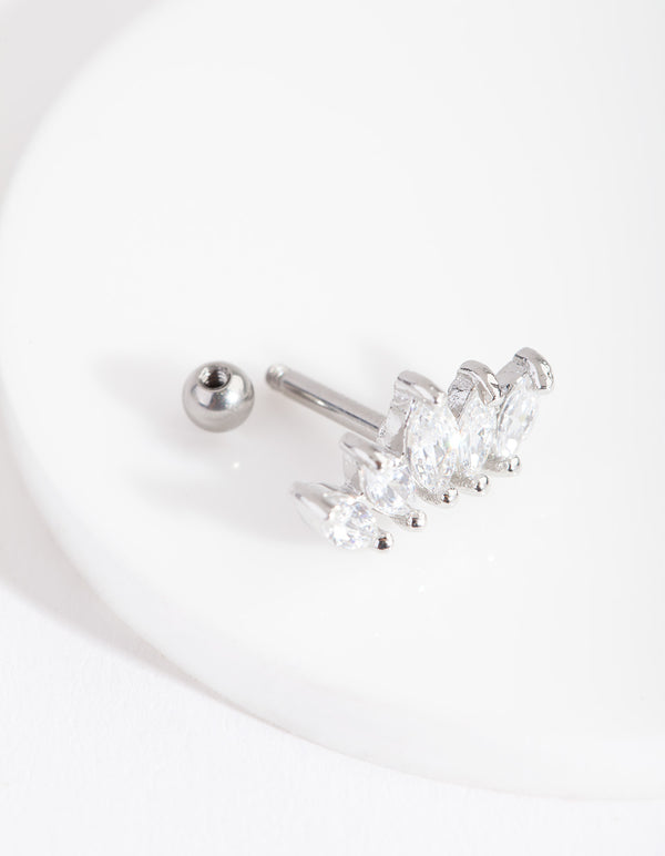 Surgical Steel Graduated Marquise Diamante Barbell Earring