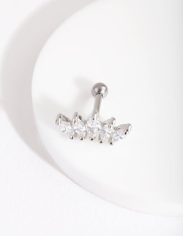 Surgical Steel Graduated Marquise Diamante Barbell Earring