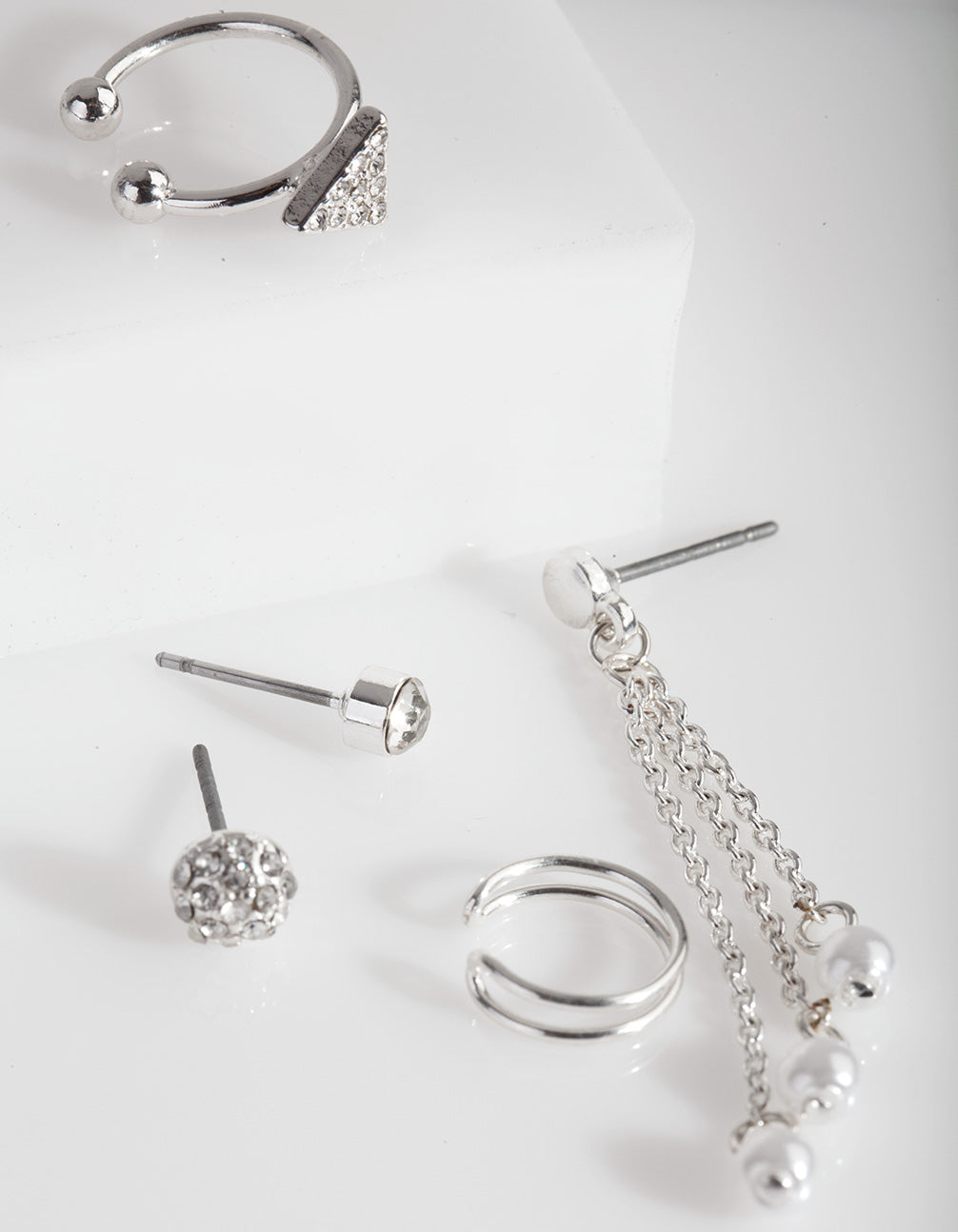 Silver Pearl Drop Ear Cuff 5-Pack