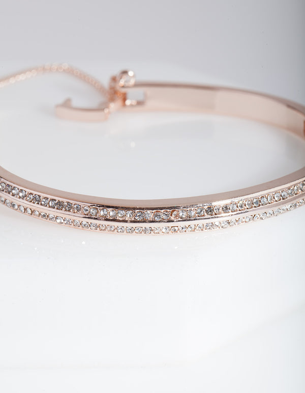 Rose Gold 2 Row Diamante Hinge Bracelet