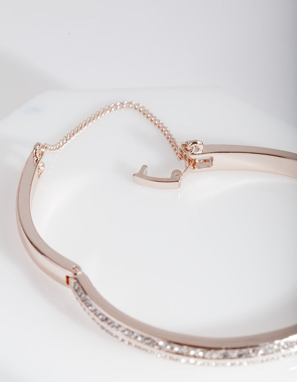 Rose Gold 2 Row Diamante Hinge Bracelet