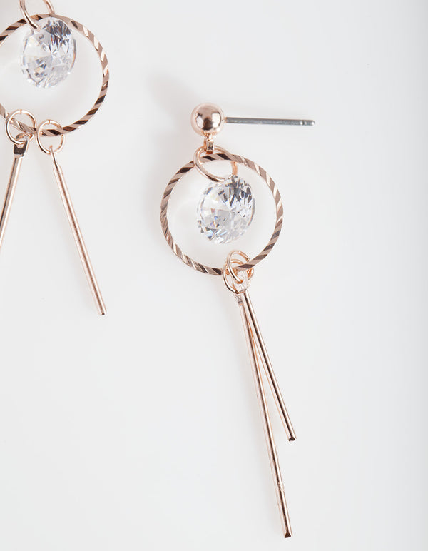 Rose Gold Cubic Zirconia Stick Earrings