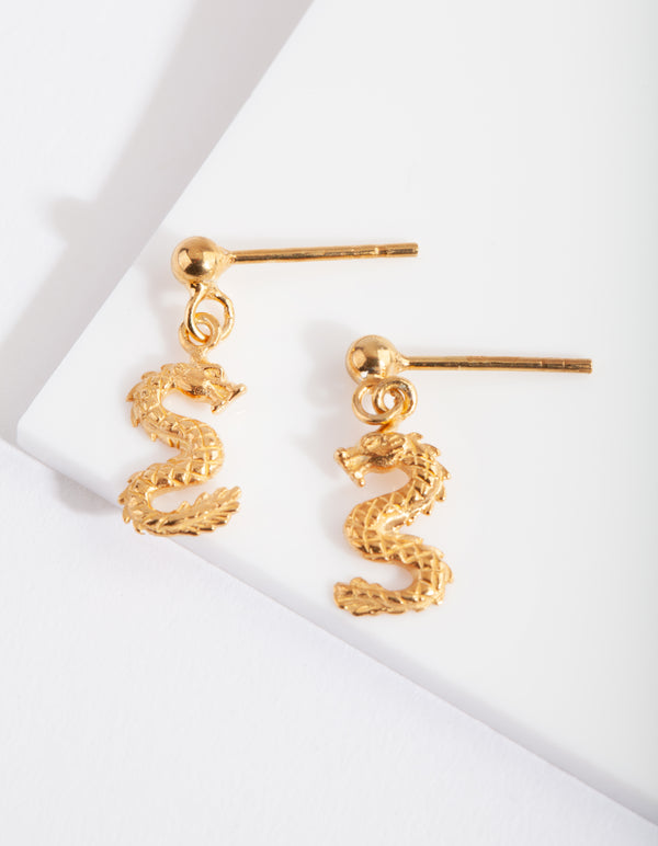 Gold Plated Sterling Silver Mini Dragon Drop Stud Earrings