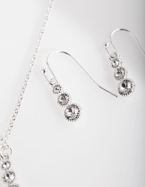 Diamond Simulant Graduating Crystal Necklace & Earrings Set