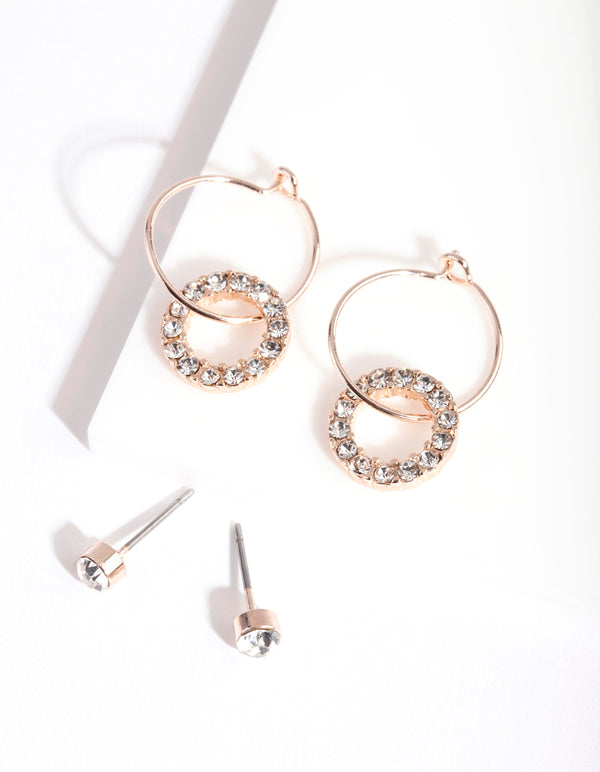Rose Gold Diamante Earrings Set