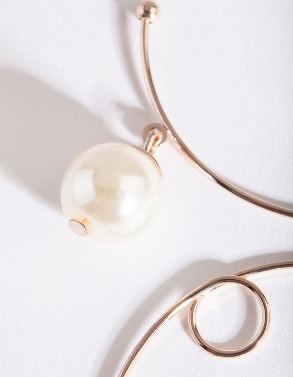 Rose Gold Pearl Open Hoop Earrings