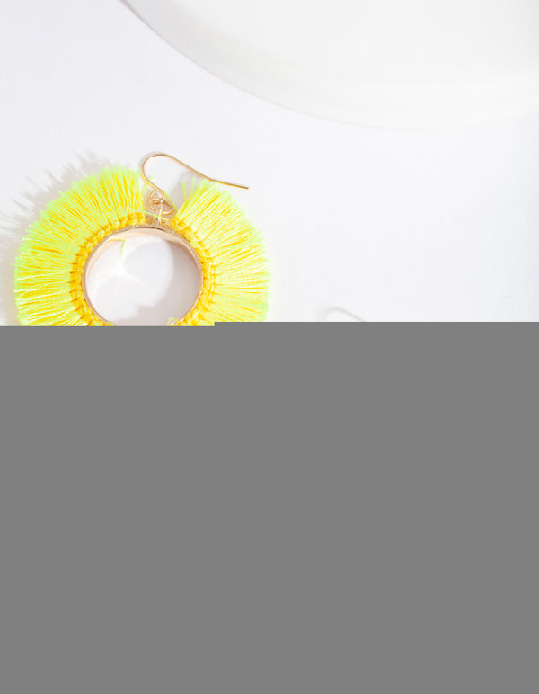 Gold Circle Yellow Tassel Earrings