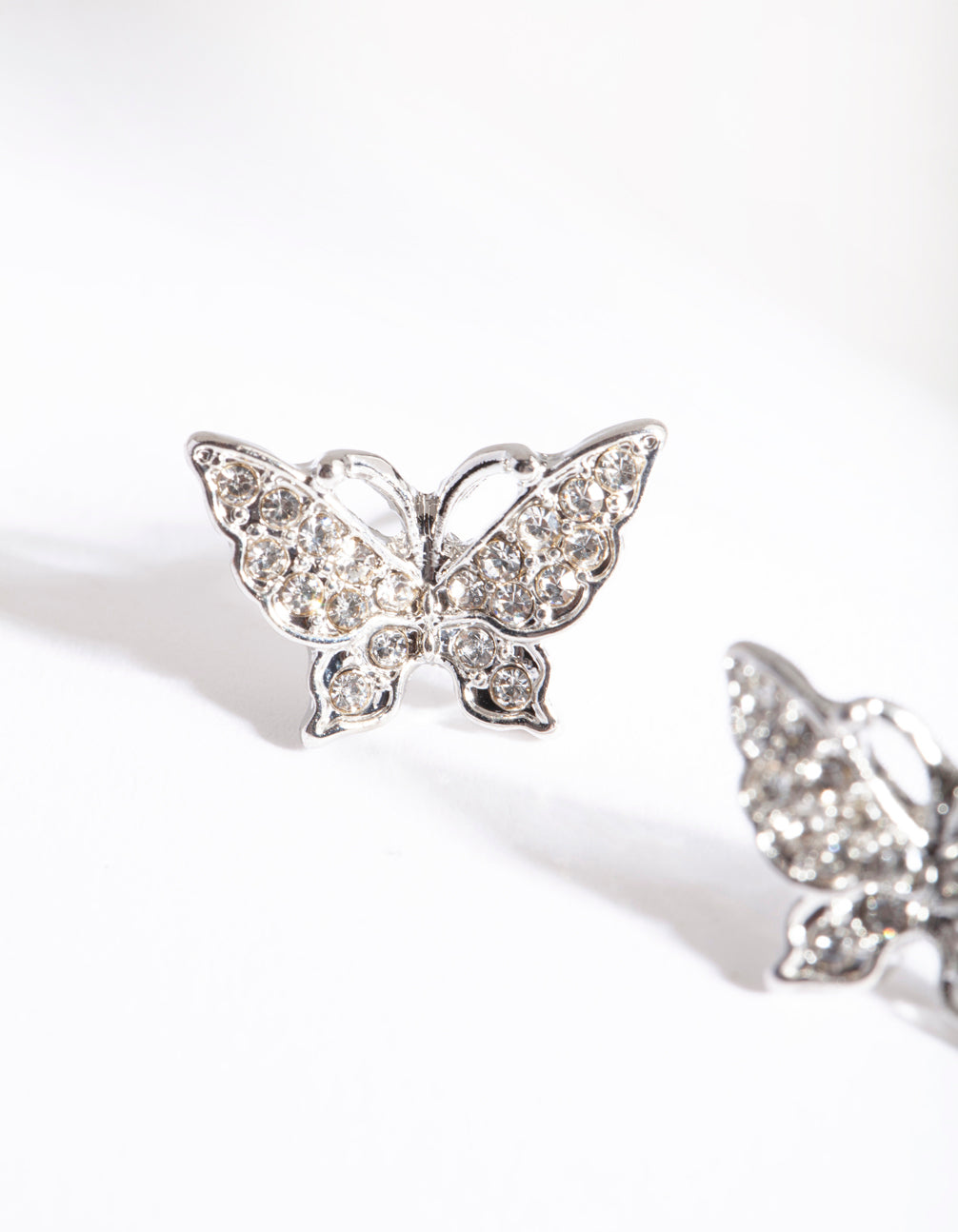 Rhodium Diamante Butterfly Stud Earrings