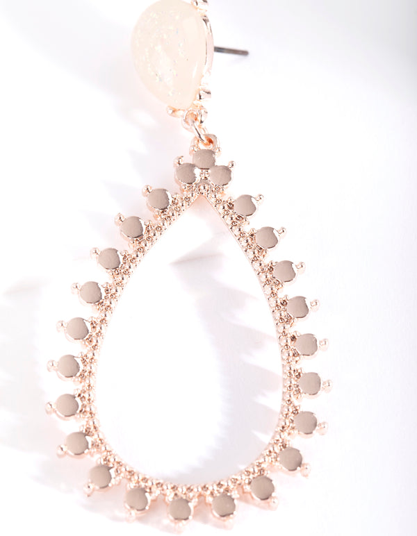 Rose Gold Iridescent Stone Teardrop Earrings