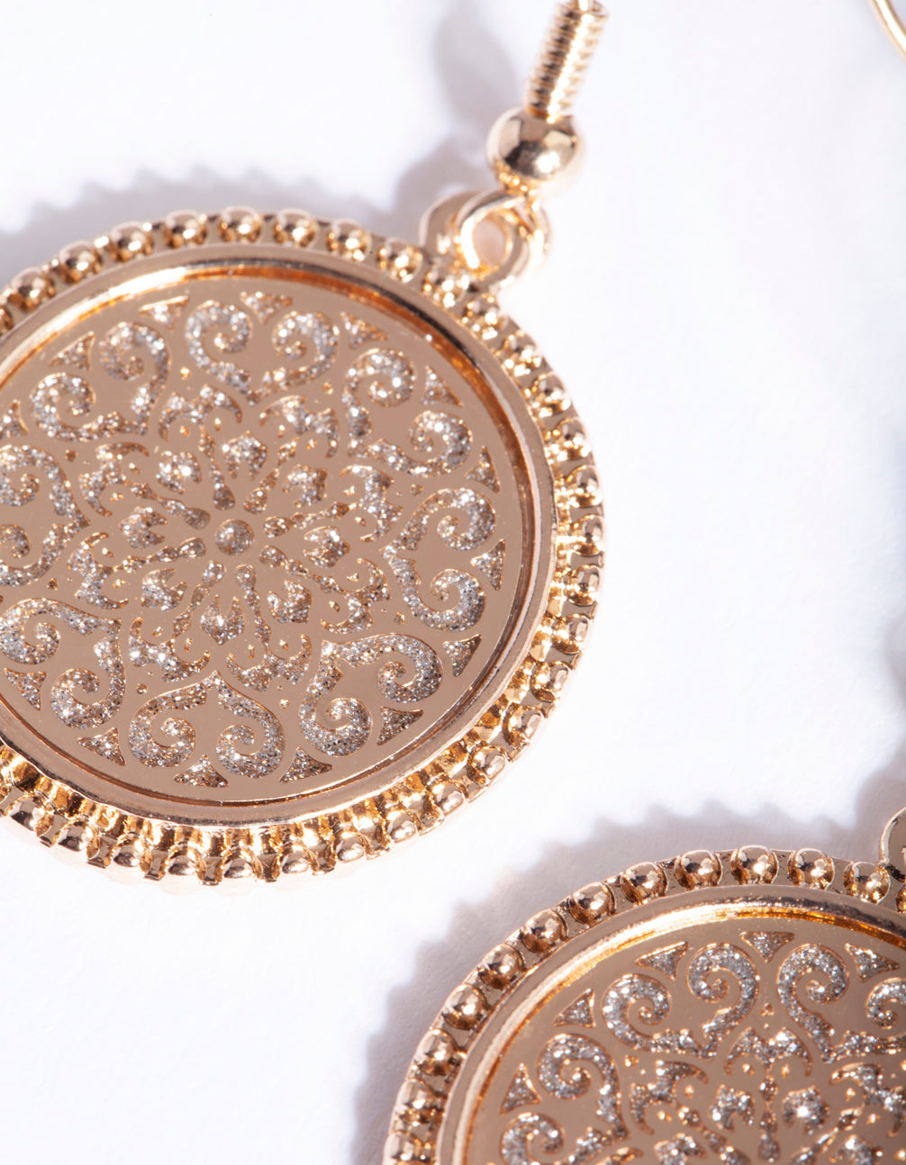 Gold Filigree Disc Earrings