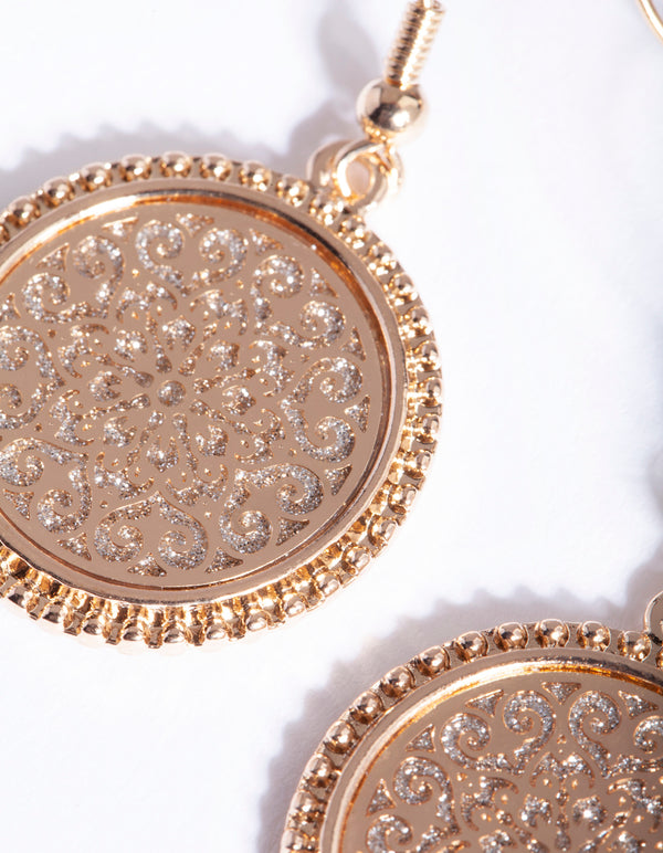 Gold Filigree Disc Earrings