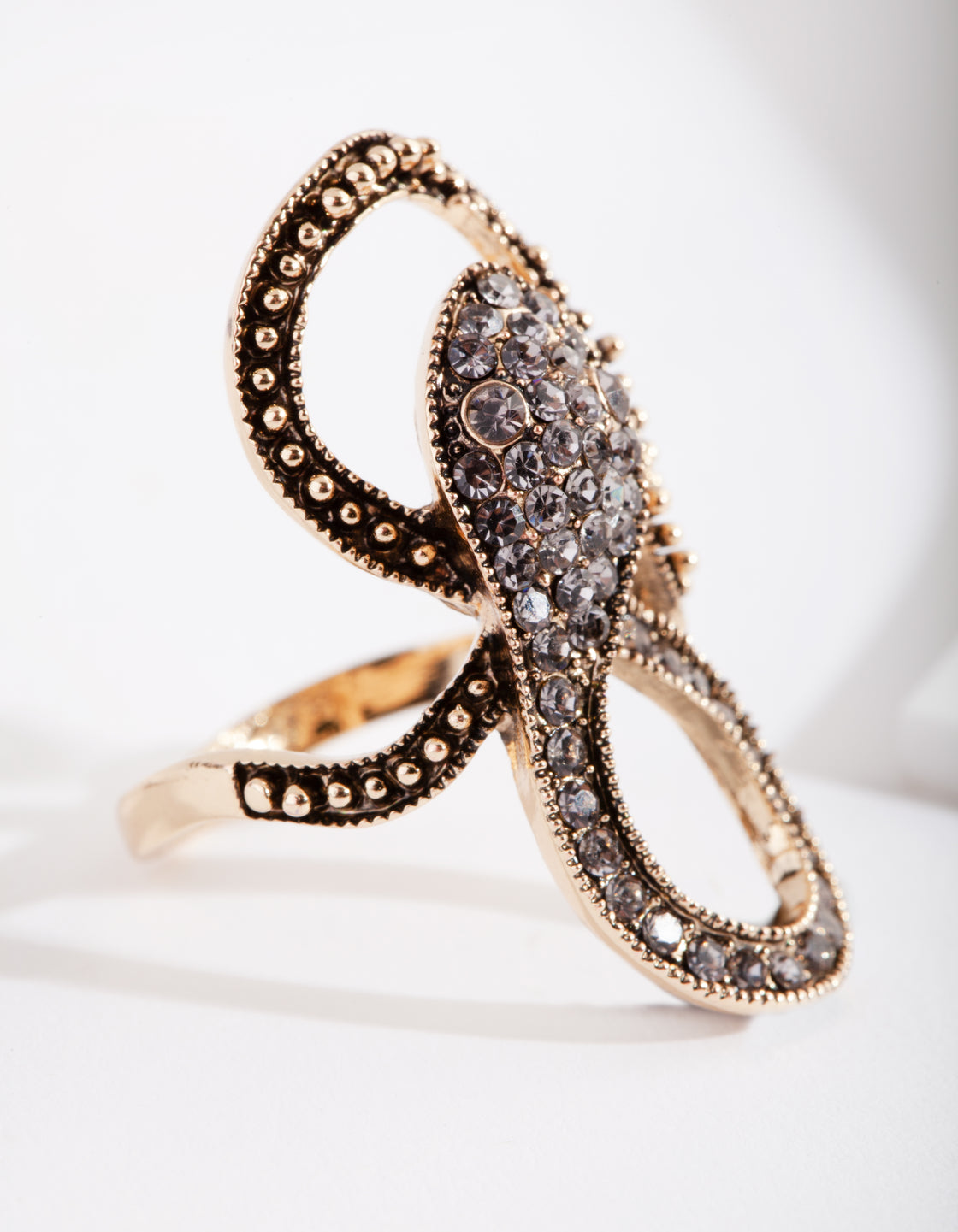 Gold Textured Diamante Snake Ring