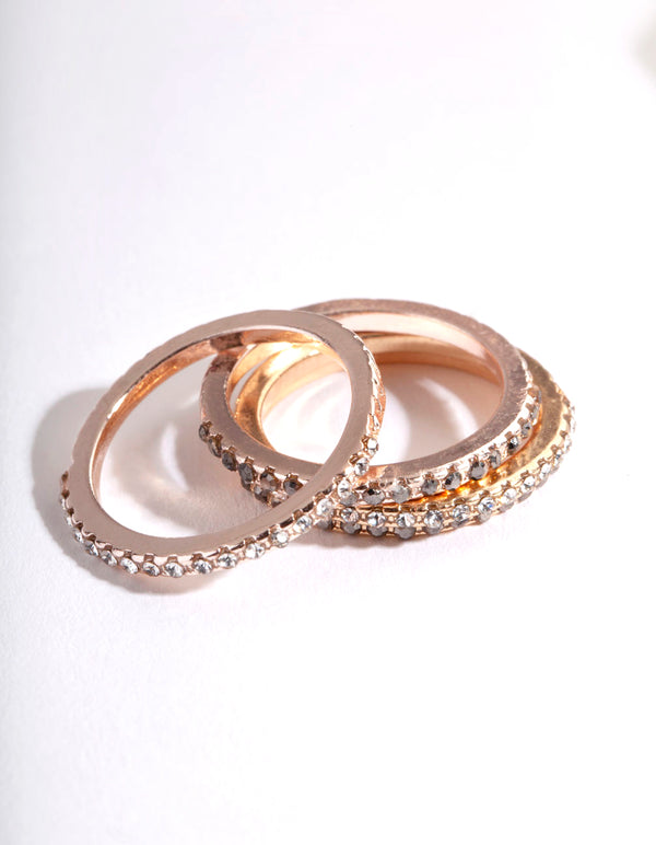 Mixed Metal Diamante Arrow Cut 3 Stack Ring Pack