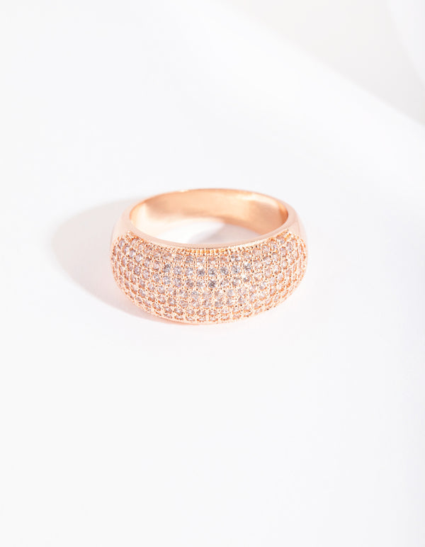 Rose Gold Cubic Zirconia Round Pave Ring